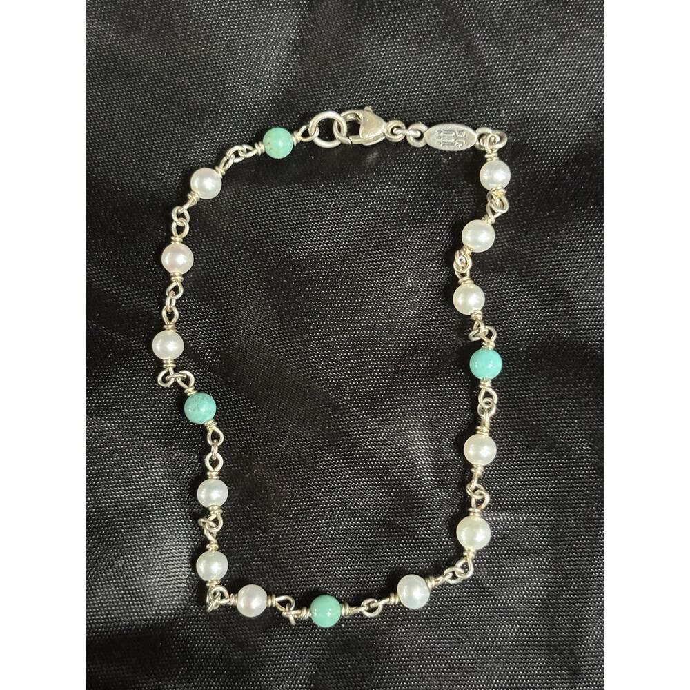 RARE James Avery Retired Santorini Pearl Turquoise Sterling Silver Bracelet 925